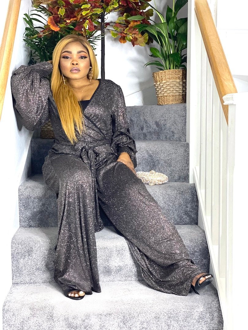 Glitter Jumpsuit With Wide Leg Trouser - MLH Online