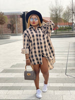 Load image into Gallery viewer, Loose Fit Checkers Shirt Dress - Brown / One size fits all - MLH Online
