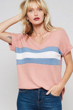 Load image into Gallery viewer, Colour Block Waffle Knit Top - Mauve / Large - MLH Online

