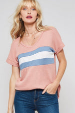 Load image into Gallery viewer, Colour Block Waffle Knit Top - Mauve / Medium - MLH Online
