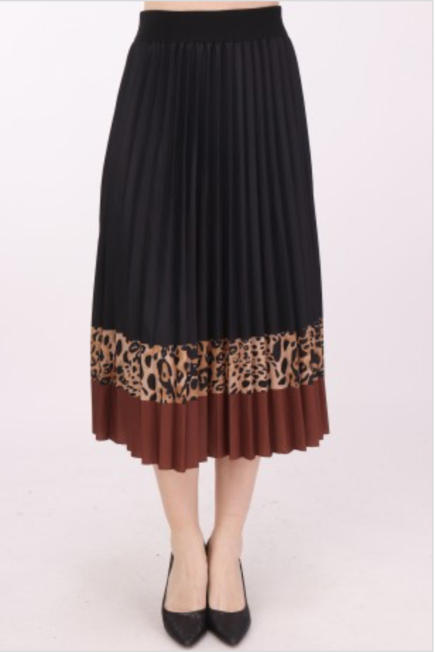 Tan Leopard Print High Waist Pleated Midi Skirt - MLH Online