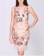 Load image into Gallery viewer, Sequin Midi Dress With Frills- Rose - S/M - UK 10/12 / Rose Gold - MLH Online
