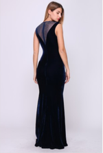 Load image into Gallery viewer, Velvet Stone Embellished Evening Dress - Blue - MLH Online
