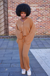 Tamira Knitted Two Piece Coord Set - Camel / One size fits up to- UK 18 - MLH Online