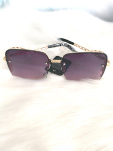 Chain Detail Temple Fashion Square Sunglasses- MLH - MLH Online