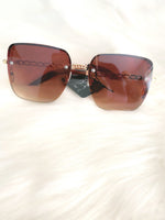Load image into Gallery viewer, Chain Detail Temple Fashion Square Sunglasses- MLH - Brown / one size - MLH Online
