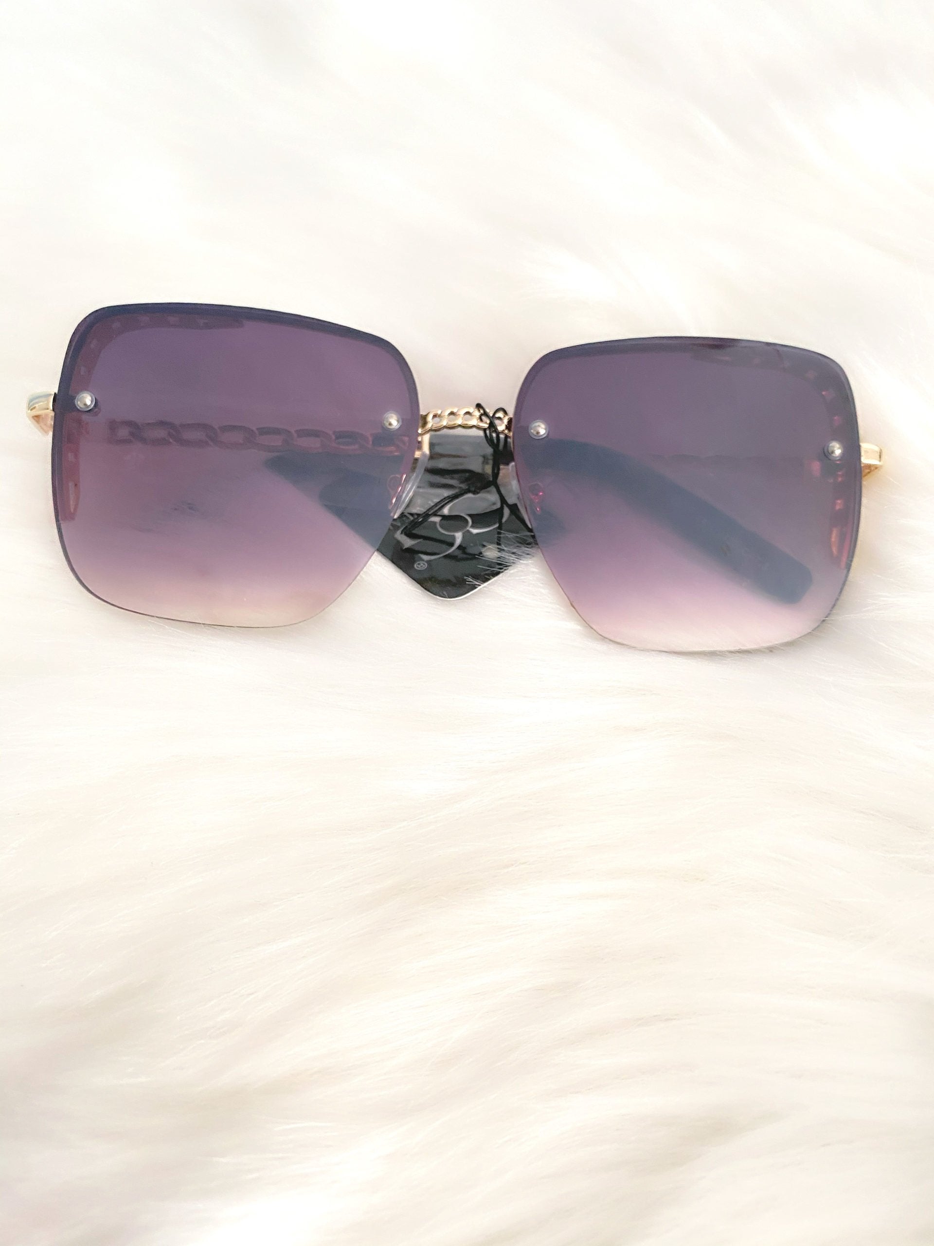 Chain Detail Temple Fashion Square Sunglasses- MLH - Grey / one size - MLH Online