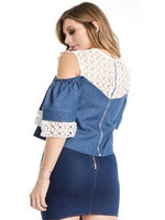 Load image into Gallery viewer, Chambray Top With Crochet Contrast - Blue / Medium - MLH Online
