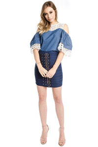 Chambray Top With Crochet Contrast - MLH Online