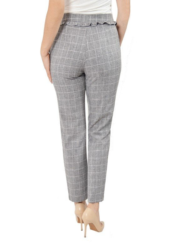 Checker Long Pants With Frills Around Waistband - MLH Online