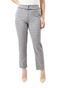Checker Long Pants With Frills Around Waistband - Charcoal / Large - MLH Online