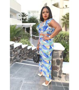 Two Piece Printed Set Royal Blue - MLH Online