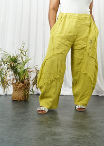 Cortina Patches Plain Linen Slouchy Trouser - Mustard / One size: UK 12-18 - MLH Online