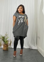 Load image into Gallery viewer, Not Yet Foil Print Cotton Top - Charcoal / One size UK 12-16 - MLH Online
