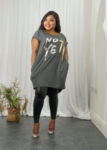 Not Yet Foil Print Cotton Top - Charcoal / One size UK 12-16 - MLH Online