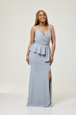Load image into Gallery viewer, Junie Slit Peplum Party Dress In Silver - Silver / XS (UK 8) - MLH Online
