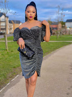 Load image into Gallery viewer, MLH Puff Sleeve Sequin Party Midi Dress In Black - M-UK 12 - MLH Online

