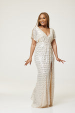 Load image into Gallery viewer, Queenie Sequin Maxi Dress - Silver / Large - MLH Online
