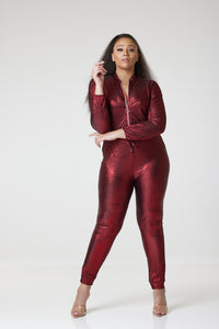 Karen Glitter Sequin Jumpsuit For Women-Red - XL (UK 16) / Red - MLH Online