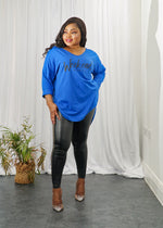 Load image into Gallery viewer, Weekend Enjoy My Life Print V-Neck Top - Royal Blue / UK 10-16 - MLH Online
