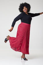 Load image into Gallery viewer, Bardot Maxi Pleated Skirt With Elasticated Waistband-Red - MLH Online
