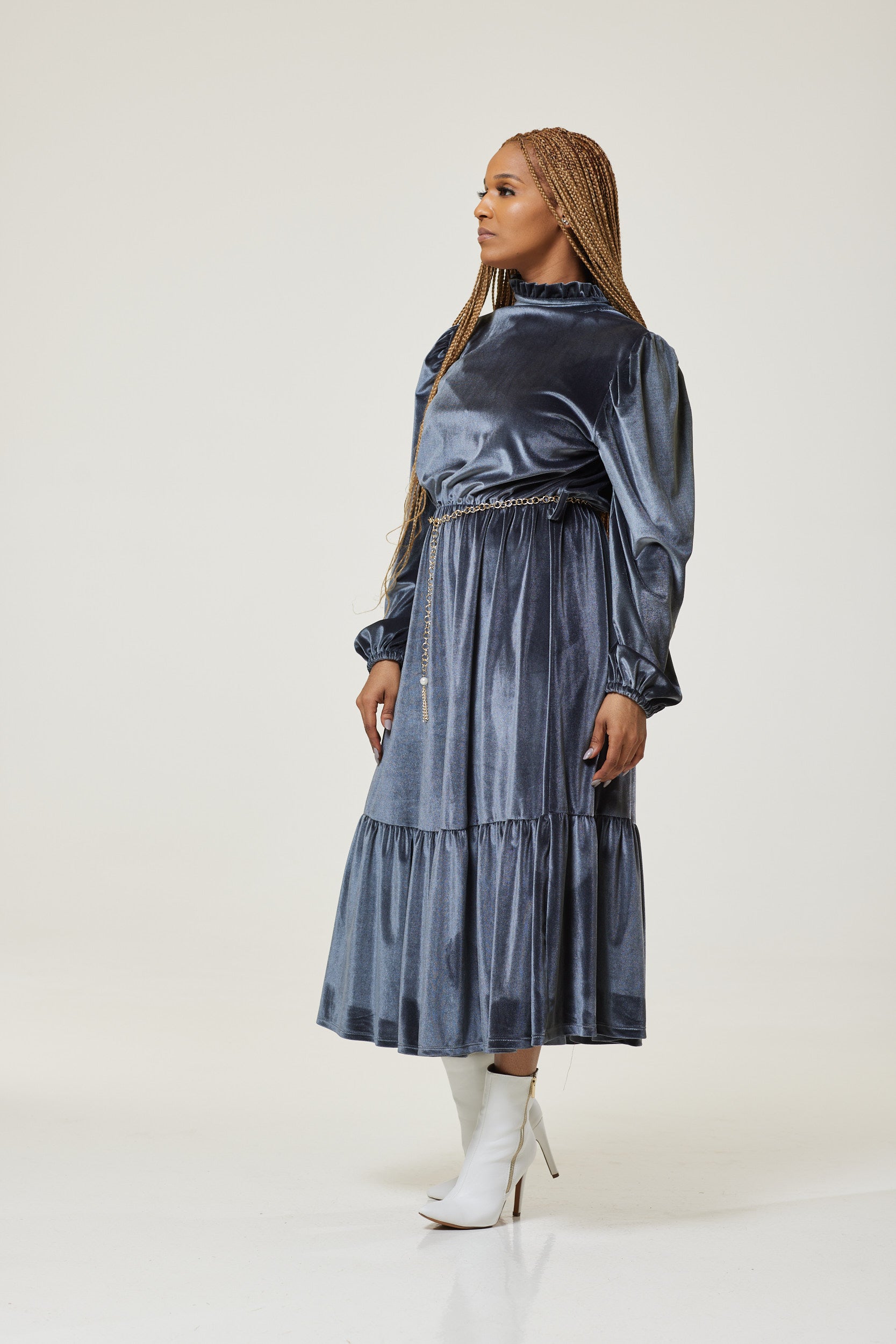 Laquisha Velvet Midi Dress - One size fits up to-UK 16 / Dark Grey - MLH Online