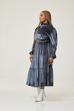 Load image into Gallery viewer, Laquisha Velvet Midi Dress - One size fits up to-UK 16 / Dark Grey - MLH Online
