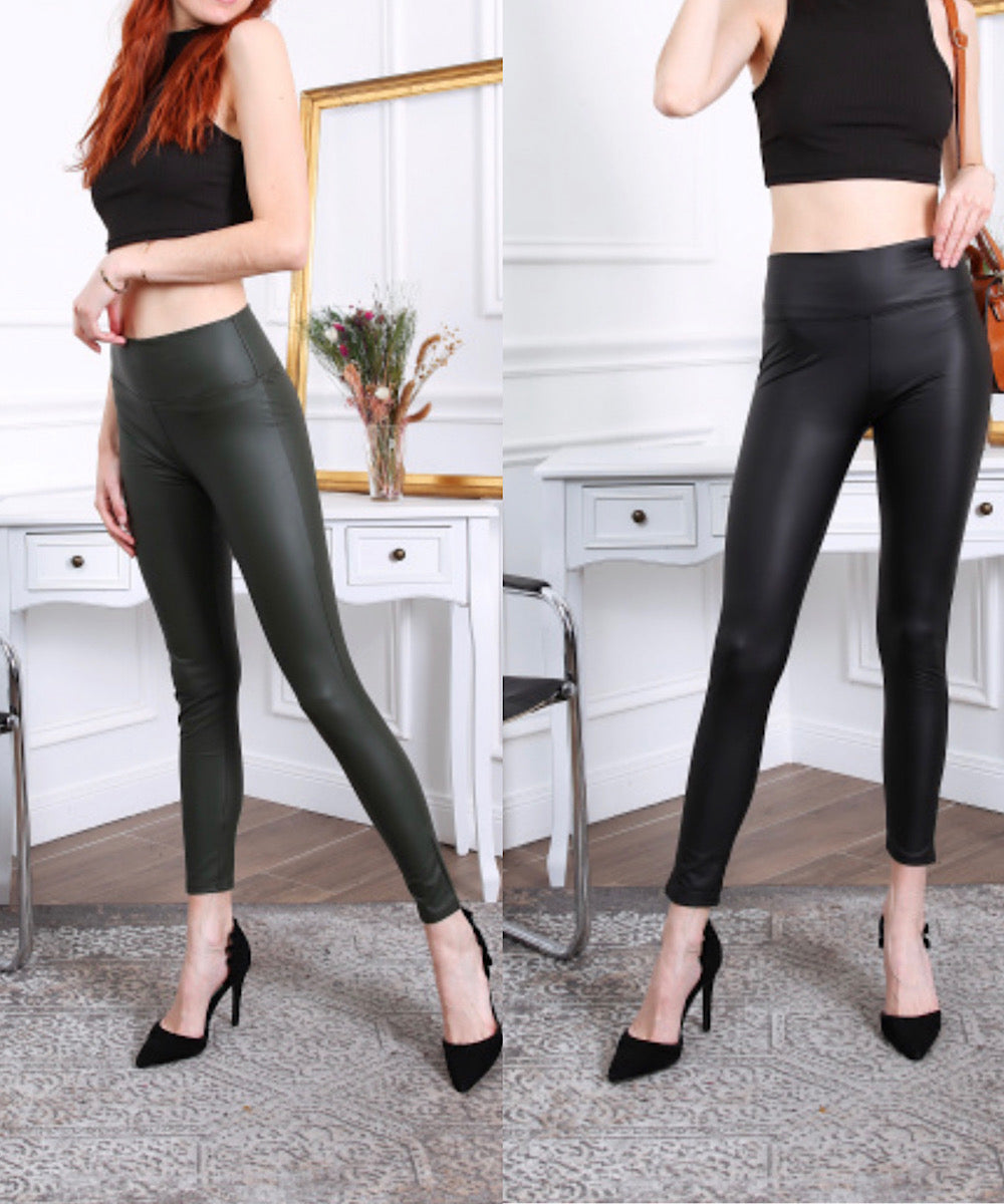 Faux Leather Shiny High Waist Leggings - MLH Online