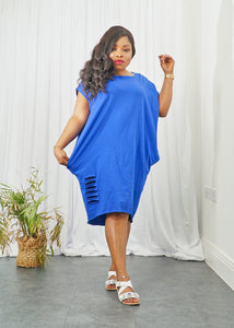 Charlett Plain Midi Dress With Cut Out Detail - Royal Blue / One size fits up to-UK 16 - MLH Online