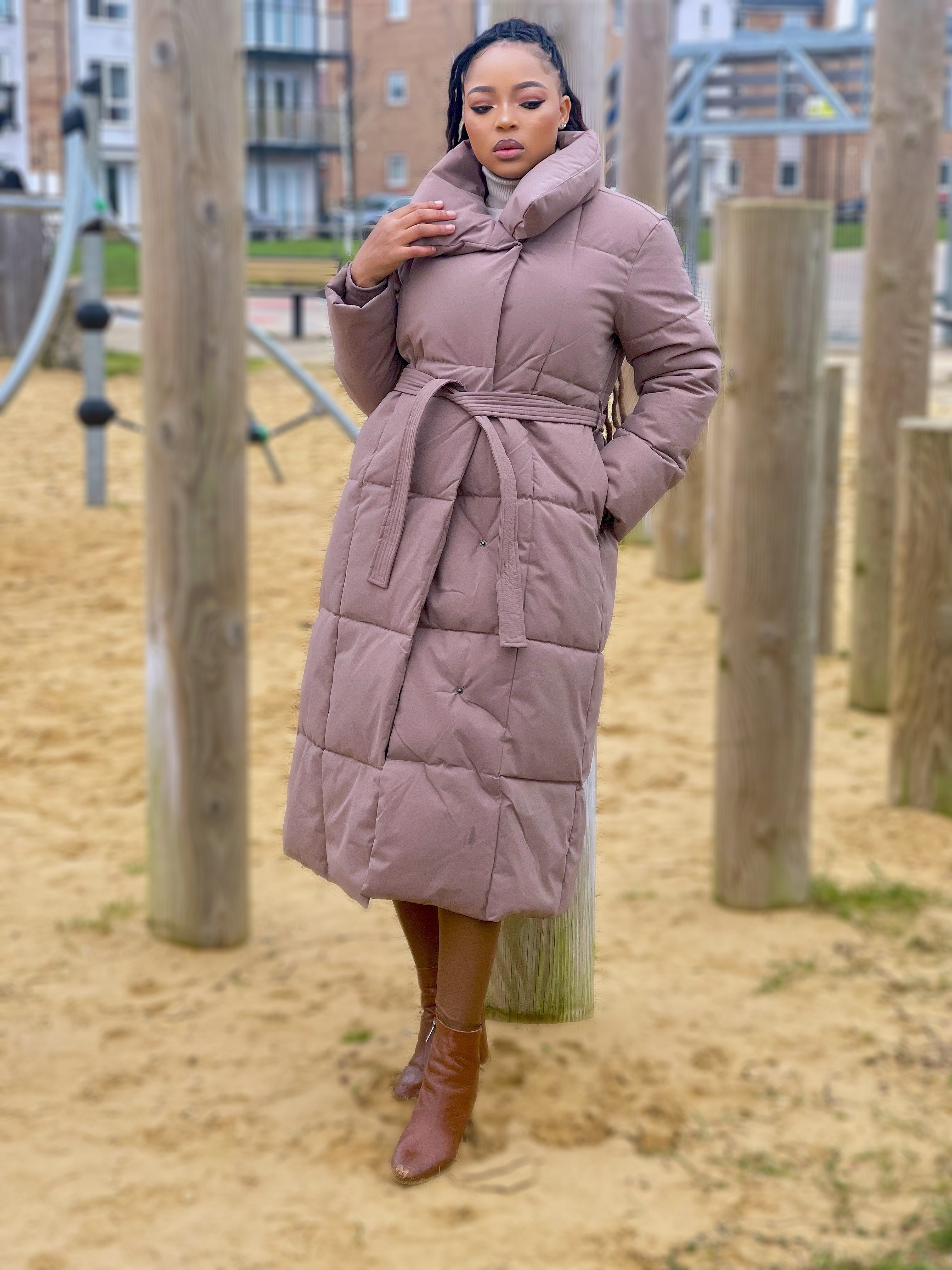 Maxi Longline Puffer Winter Jacket Brown0 MLH Online