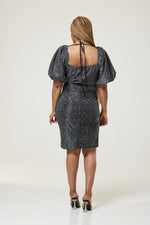 Load image into Gallery viewer, MLH Puff Sleeve Sequin Party Midi Dress In Black - MLH Online
