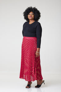 Bardot Maxi Pleated Skirt With Elasticated Waistband-Red - S (UK 10) / Red - MLH Online