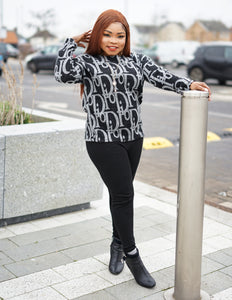 Sharon Long Sleeve Wool Print Top - Black / One size fits up to UK 12 - MLH Online