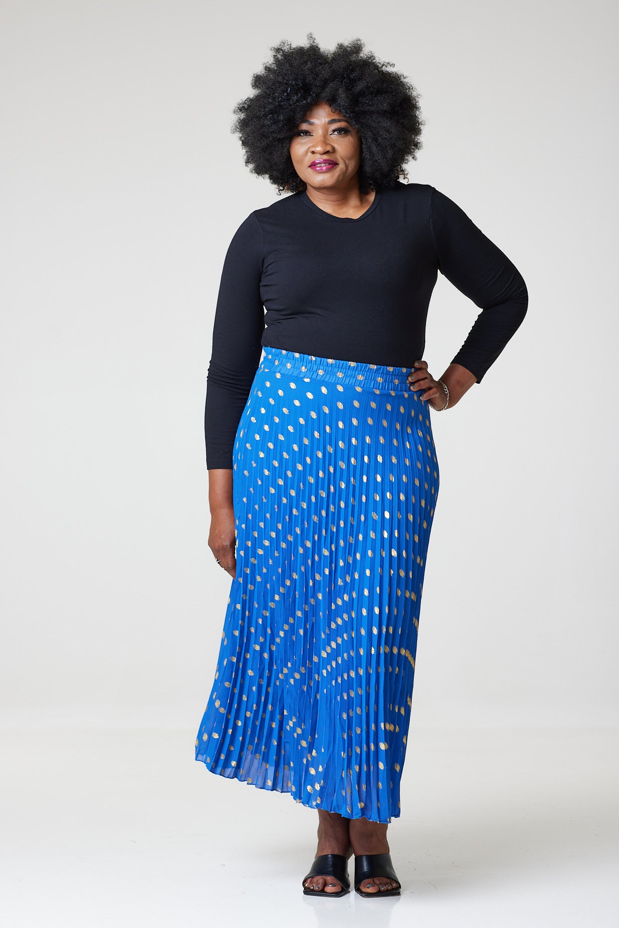 Bardot Maxi Pleated Skirt With Elasticated Waistband-Blue - MLH Online