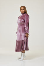 Load image into Gallery viewer, Laquisha Velvet Midi Dress - One size fits up to-UK 16 / Onion - MLH Online
