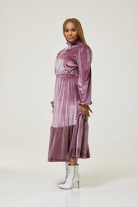 Laquisha Velvet Midi Dress - One size fits up to-UK 16 / Onion - MLH Online