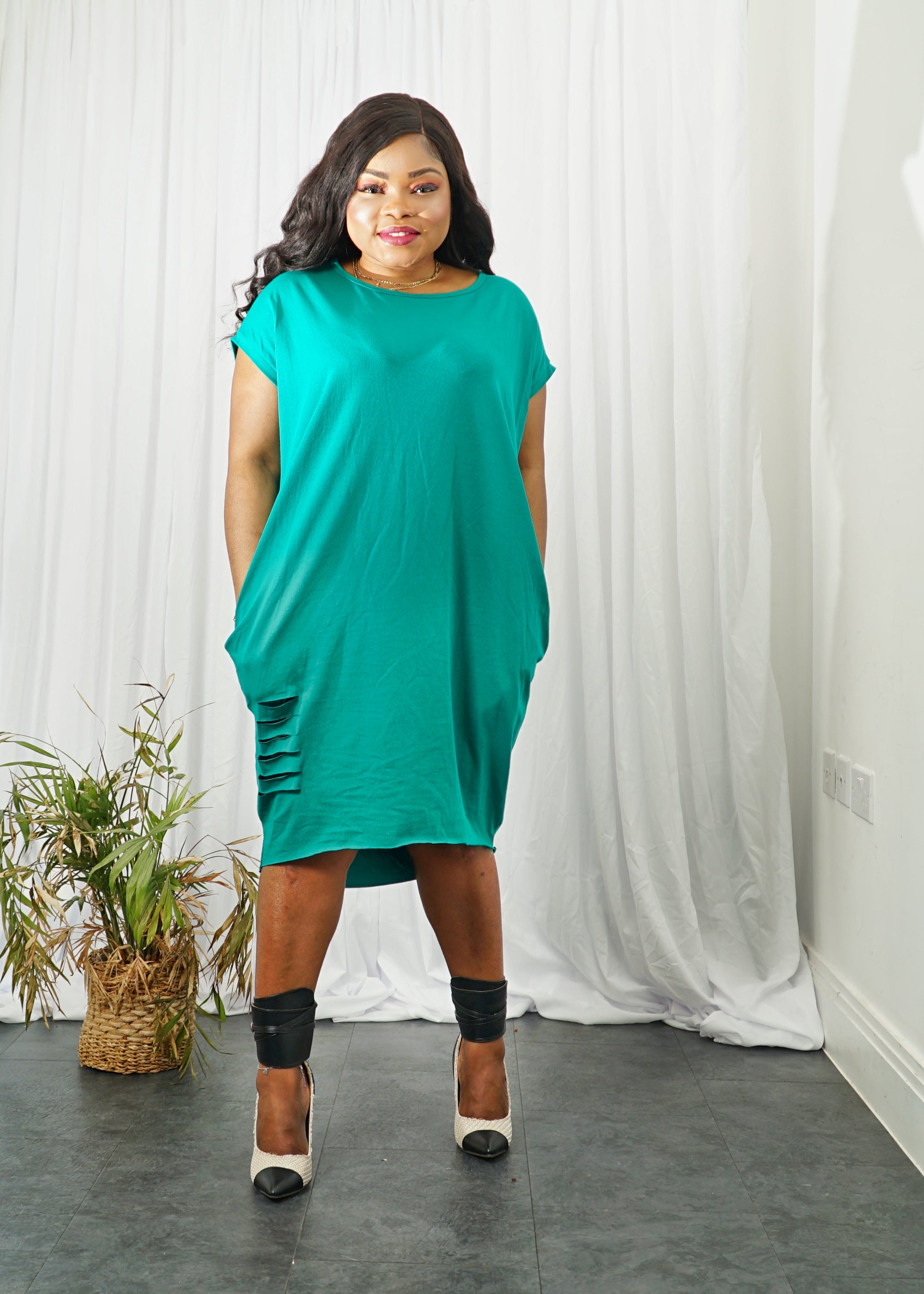 Charlett Plain Midi Dress With Cut Out Detail - MLH Online