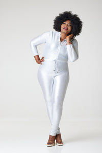 Karen Glitter Sequin Jumpsuit For Women-Silver - XL (UK 16) / Silver - MLH Online