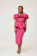 Load image into Gallery viewer, Sofia Pleat Bodycon Dress With Peplum - Fuschia Pink / M (UK 12) - MLH Online
