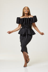 Sofia Pleat Bodycon Dress With Peplum - Black / XL (UK 16) - MLH Online