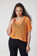 Load image into Gallery viewer, Mavis Crochet Bat Wing Top-Orange - Orange / One size UK 10-16 - MLH Online
