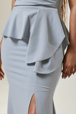 Load image into Gallery viewer, Junie Slit Peplum Party Dress In Silver - MLH Online
