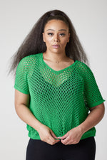 Load image into Gallery viewer, Mavis Crochet Bat Wing Top Light Green - MLH Online
