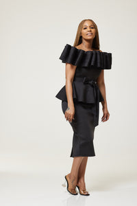 Sofia Pleat Bodycon Dress With Peplum - Black / M (UK 12) - MLH Online