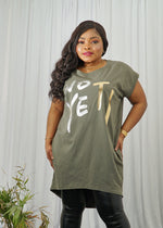 Load image into Gallery viewer, Not Yet Foil Print Cotton Top - Khaki / One size UK 12-16 - MLH Online
