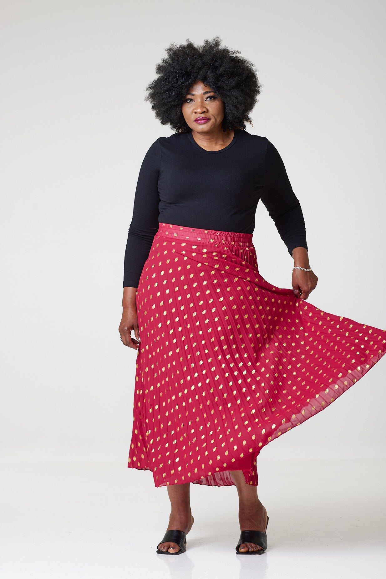 Bardot Maxi Pleated Skirt With Elasticated Waistband-Red - L/XL (UK 14/16) / Red - MLH Online