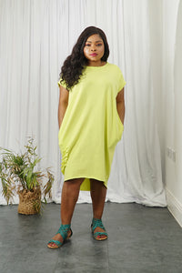 Charlett Plain Midi Dress With Cut Out Detail - Lime Green / One size fits up to-UK 16 - MLH Online
