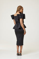 Load image into Gallery viewer, Sofia Pleat Bodycon Dress With Peplum - Black / L (UK 14) - MLH Online
