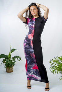 Colour Block Tie Dye Short Sleeve Maxi Dress - MLH Online