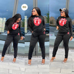 Load image into Gallery viewer, Rolling Stone Lip 2 Piece Set For Women - 2XL (XXL) / Black - MLH Online
